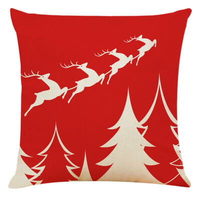

Red Linen Christmas Cute Cartoon Santa Claus Elk Throw Pillow Case Cover Merry Christmas Decorative Pillowcases