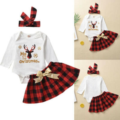 

UK 2PCS Newborn Baby Girls My 1st Christmas Tops Romper Tutu Skirt Outfits Set