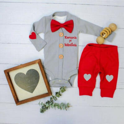 

UK 3PCS Kids Baby Boy Valentines Day Romper Bodysuit Trousers Gentleman Clothes