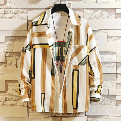 

Tailored Mens Casual Fashion Striped Printing Loose Lapel Long Sleeve Shirt Top Blouse
