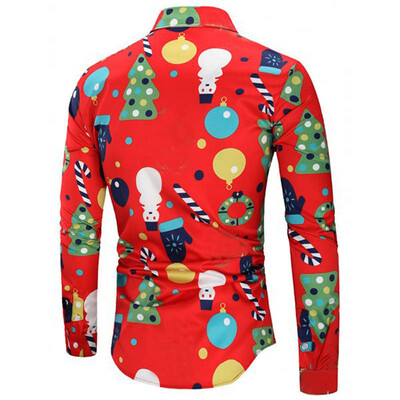 

2019 New Arrival Hot Sale Casual Christmas Santa Christmas Tree 3D Print Shirt Long Sleeve Stand Collar Slim Fit Shirt Plus Size