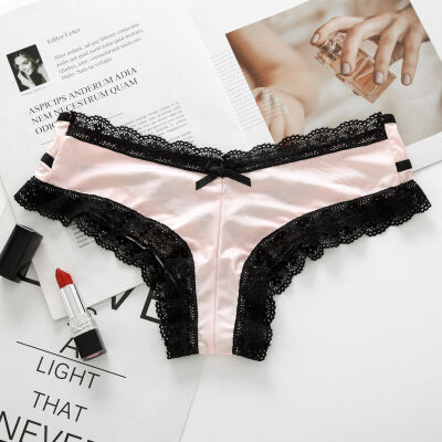 

Women Panties Openwork Lace Breathable Ladies Low Waist Briefs Stitching Color Bow Briefs