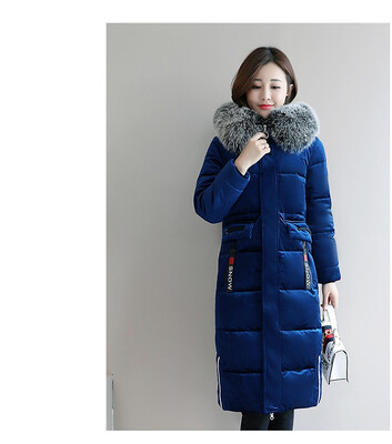 

Winter 2018 new down cotton jacket womens velvet large fur collar long size thick cotton jacket