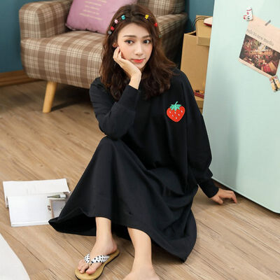 

Women Sexy Pajamas Cotton Round Neck Long Sleeve Nightdress Lingerie Cartoon Print Home Clothing