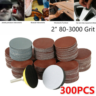 

100300pcs 2" Sander Disc Sanding Polishing Pad Sandpaper Tool with Shank Backer Plate&Sponge Cushion80-3000 Grit