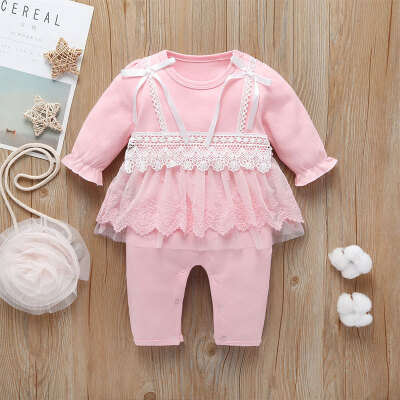 

New Autumn Baby Girl Clothes 0-9M Newborn Cute Long Sleeve Romper Bodysuits Lace Floral Dress Jumpsuit Clothes