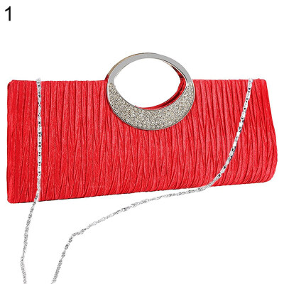 

Women Luxury Rhinestone Satin Pleated Evening Bag Party Clutch Purse Handbag