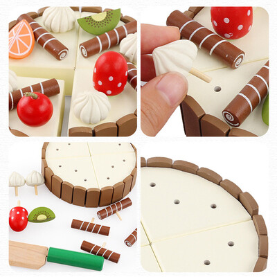 

〖Follure〗Magnetic wood Cutting Fruit Cake Pretend Play Children Kid Educational Toy