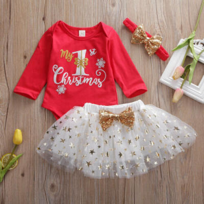 

My 1st Christmas Baby Girls Romper TopsTulle Dress Outfits Set Clothes UK Stock