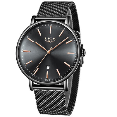 

LIGE 9908 Fashion Top Luxury Brand Women Full Stainless Steel Mesh Strap Business Watches Quartz Clock Female Wristwatch Black Ban