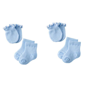 

New Cotton Infant Baby Socks Lace Anti-Scratch Gloves Socks Blue Pink 4pair two Pairs Gloves Two Pairs Socks