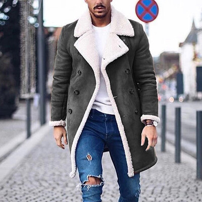 

Winter Mens Jacket Thicken Warm Trench Long Outwear Button Overcoat Coats -3XL