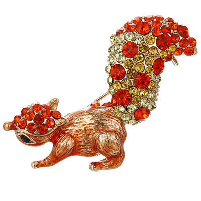 

New Arrival Alloy Orange Rhinestone Squirrel Brooches Women Mens Crystal Beautiful Animal Banquet Weddings Party Brooch