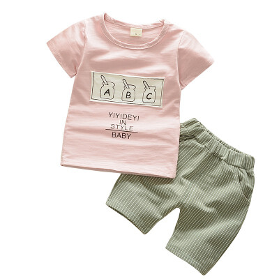 

Casual And Active Baby Boys Girls Cotton Letter Print Short Sleeve Tops ShirtShorts 2pcsset Clothes Set