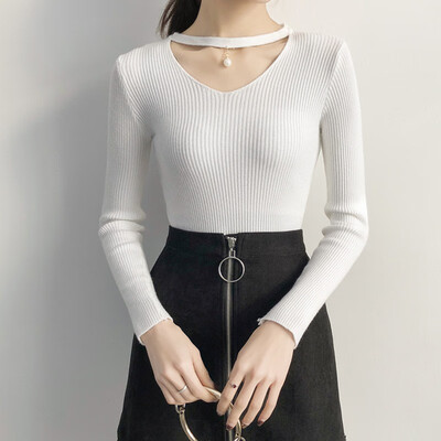 

2019 Sweater Women V-Neck Sexy New Autumn Winter Knitting Casual Long Sleeve Solid Color Sweater Loose Female Sweaters