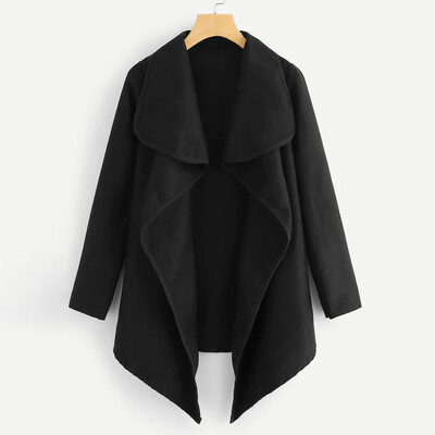 

Gobestart Fashion Women Outwear Long Sleeves Plaid Lapel Irregular Cardigan Woolen Coat