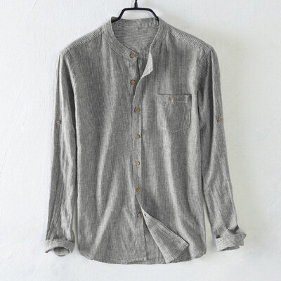

Toponeto Mens Baggy Cotton Breathable Striped Button Pocket Plus Size Long Sleeve Shirts