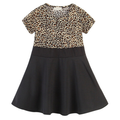 

Fashion Summer Casual Baby Girls Short Sleeve Leopard Dress Kids Toddler Pageant Princess Sundress