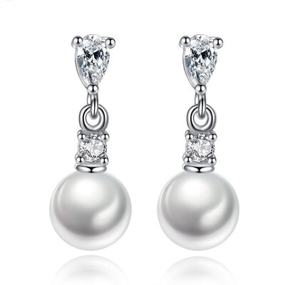 

Drop Earrings Fashion Silver-color Simulated Pearl Pendant Cubic Zirconia Earrings Bridal Wedding Jewelry WHJ110