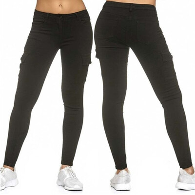 

Gobestart Womens High Waist Solid Jeans Button Side stand Pockets Trouser Pencil Pants