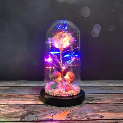 

Valentines Gifts LED Rose Flashing Lamps Party Decoration Christmas Gifts Artificial Red Rose In A Glass Dome On A Wooden Base