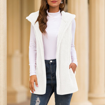 

Gobestart Womens Hooded Faux Fur Cardigan Fluffly Vintage Shaggy Vest Jacket Long Coat