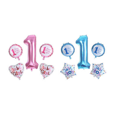 

5pcs Baby 1st Birthday Foil Star Heart Balloons Baby Boy Girl 1 Years Old Birthday Party Decoration