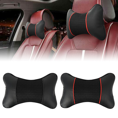 

2Pcs PU Leather Knitted Car Pillows Headrest Neck Rest Cushion Support Seat Accessories Auto Black Safety Pillow Universal Decor