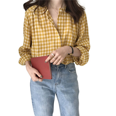 

Fashion Plaid Women Blouses Shirt Autumn Long Sleeve Women Tops Sweet Ladies O Neck Loose Casual Shirt Blusas femininas