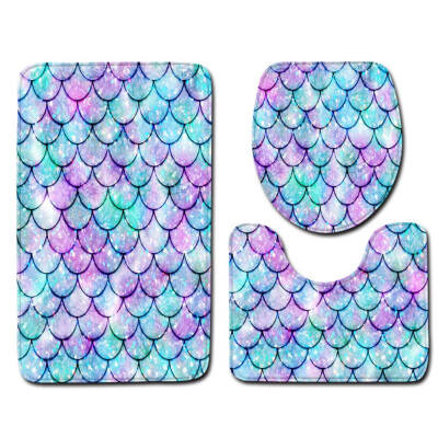 

3 Pcssets Non-slip Bath Mat Fish Scale Pattern Toilet Cover Absorbent Bathroom Mats Creativity Bath Rugs