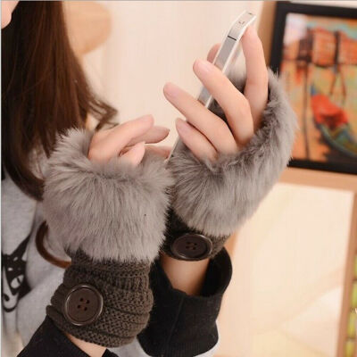 

Women Winter Faux Fur Warm Fingerless Gloves Ladies Fashion Half Finger Mittens