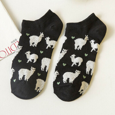 

1 Pair Women Summer Cute Breathable Cotton Socks Casual Alpaca Pattern Boat Sock