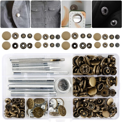

4 Sizes Leather Rivets Simple Cap Rivet Metal Tubular Rivets with 9 Pieces Fixing Tool for Diy Art Leather Rivets Rep