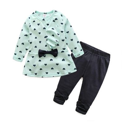 

Baby Girls Clothes Bow Print Heart-shaped T-shirt Leggings For Girls cute 2PCS Cloth suit childrens clothes top shirt Pants