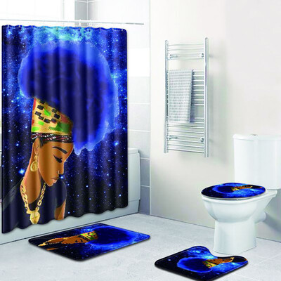 

〖Follure〗4PCS Sea Style Non Slip Toilet Polyester Cover Mat Set Bathroom Shower Curtain