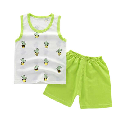 

Boys Girls Sleeveless Clothing Children Summer Clothes Cartoon Clothing Set T-shitPants Cotton Casual Outfits Sets