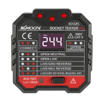 

KKmoon KKM5 Digital Display Socket Detector Portable Circuit Polarity Voltage Tester Wall Plug Breaker Finder RCD Test