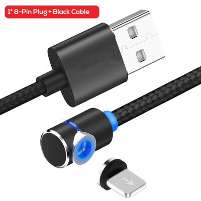 

90 Degree 3 in 1 Led Cable Magnetic Charging Cable for iPhone X 8 7 6 Plus L Nylon Micro USB Cable USB Type-C USB C Cable