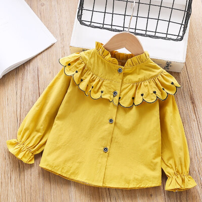 

4 Color Long Sleeve Tops Baby Girls Clothes Cute White Blouse Kid Shirts Autumn Shirts Girls Clothes Yellow Children Blouse