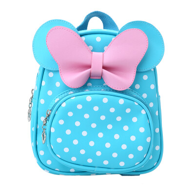 

Kids Girl School Backpack Waterproof PU Cute Backpack Children Kindergarten Primary Schoolbags Cartoon Bow Tie Dots Blue