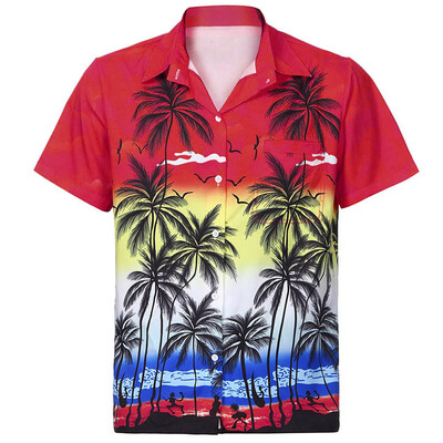 

Toponeto Men Hawaiian Shirt Short Sleeve Front-Pocket Beach Floral Printed Blouse Top Tee