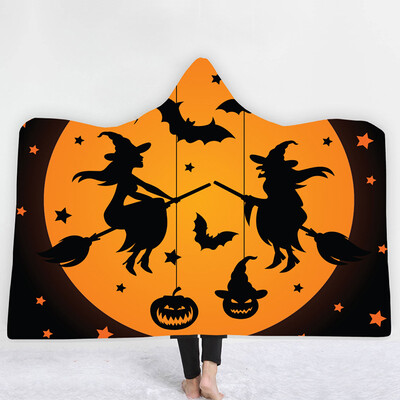 

Halloween Digital Printing Soft Hooded Blanket With Cloak Double Thickened Animated Cartoon Hooded Blanket Halloween Decoration