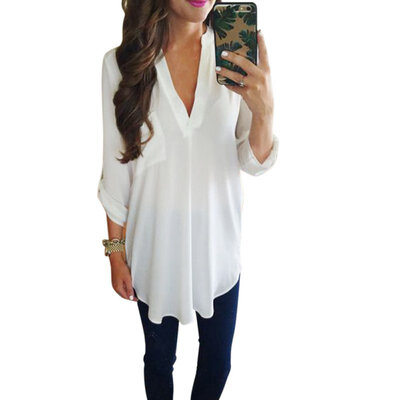 

Fashion Chiffon Blouses Slim Women Office Work Wear Shirts V-Neck Tops Blusas