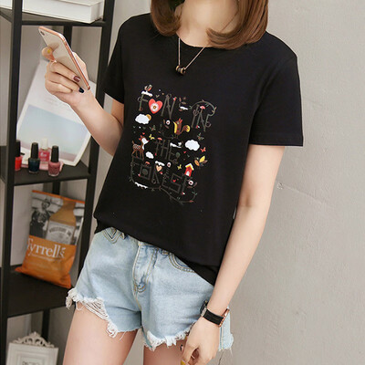 

summer cartoon short-sleeved t-shirt womens loose Korean students wild half-sleeved shirt
