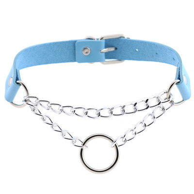 

Women Men Punk Exaggerated Handmade Chain Choker Necklace O Round Metal Leather Collar Bondage Harness Necklace