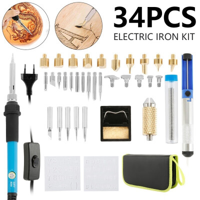 

34PCS 60W Wood Burning Kit Adjustable Temperature Pyrography Pen Kit Wood Engraving Welding Welder Embossing Set