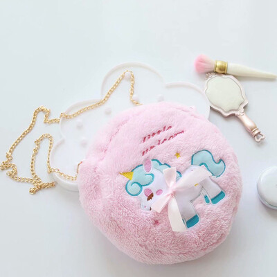 

New Round Candy Color Cartoon Plush Unicorn Shoulder Bag Unicorn Chain Bag Women Plush Round Shoulder Bag Girl Kids Crossbody Bag