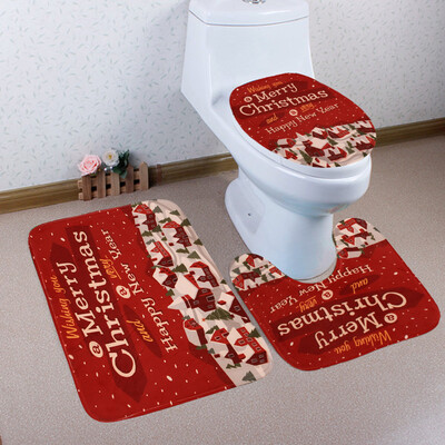 

〖Follure〗3PCS Christmas Bathroom Non-Slip Pedestal Rug Lid Toilet Cover Bath Mat Set