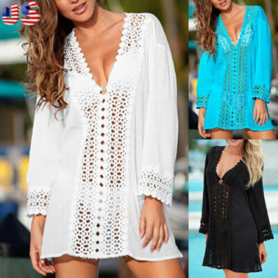 

Women Lace Crochet Bikini Beachwear Cover Up Beach Dress Summer Bathing Suit USA