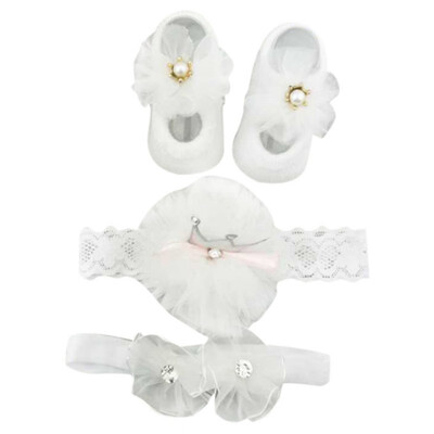 

Newborn Baby Cartoon Bowknot Flower Design Cotton Socks With Hairband Photography Props Set